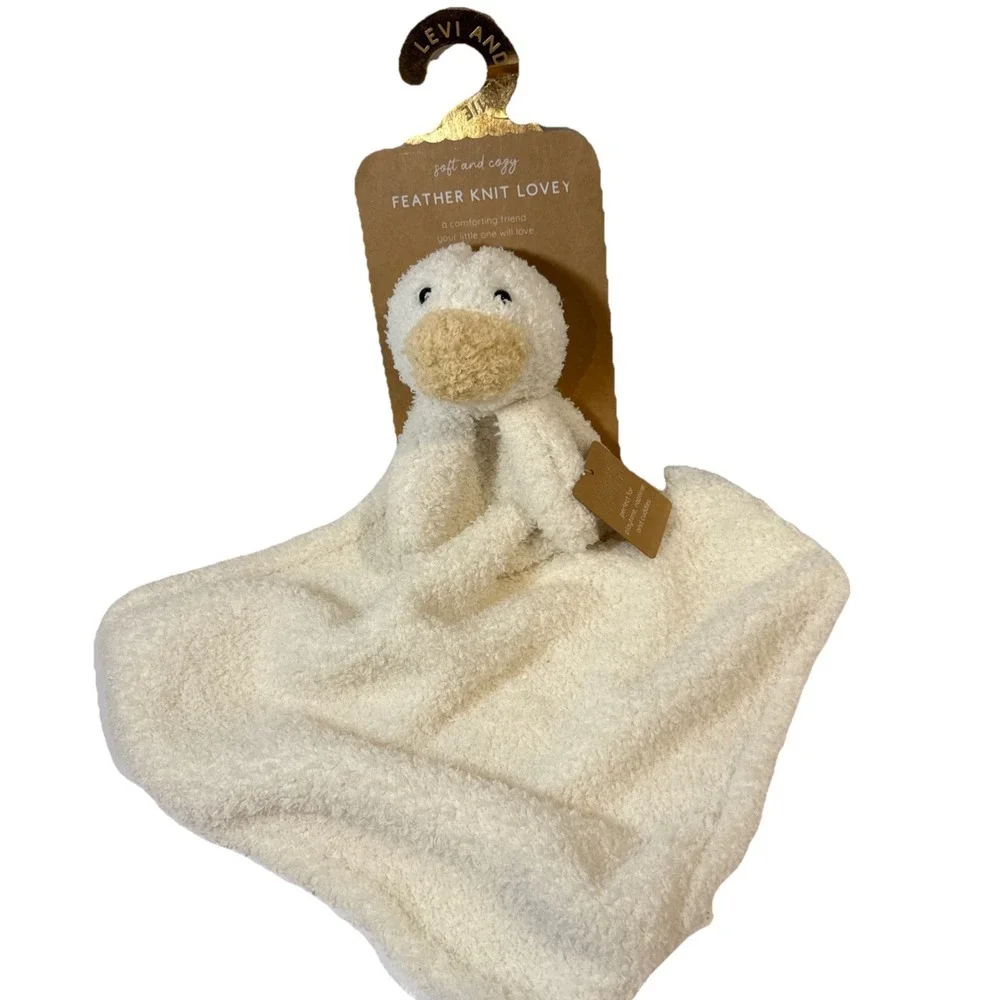 Levi & Emmie Baby Duck Goose Chick Plush Feather Knit Lovey Security Blanket NEW